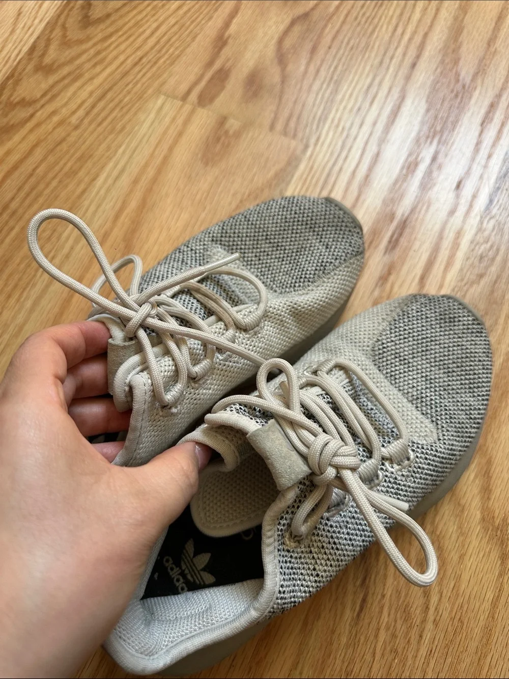 adidas Women’s Light Beige Knit Lace-Up Sneakers